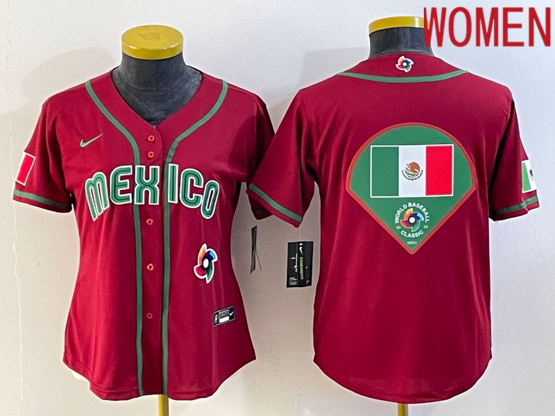 Women 2023 World Cub Mexico Blank Red Nike MLB Jersey11